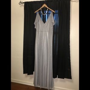 Jenny Yoo Collection silver sparkle formal gown